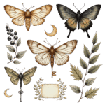Moody Botanicals Moths Clipart Bundle